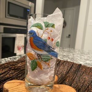 West Virginia Glass Co. Blue Bird Glass American Songbird Gold Rimmed VTG 18 oz
